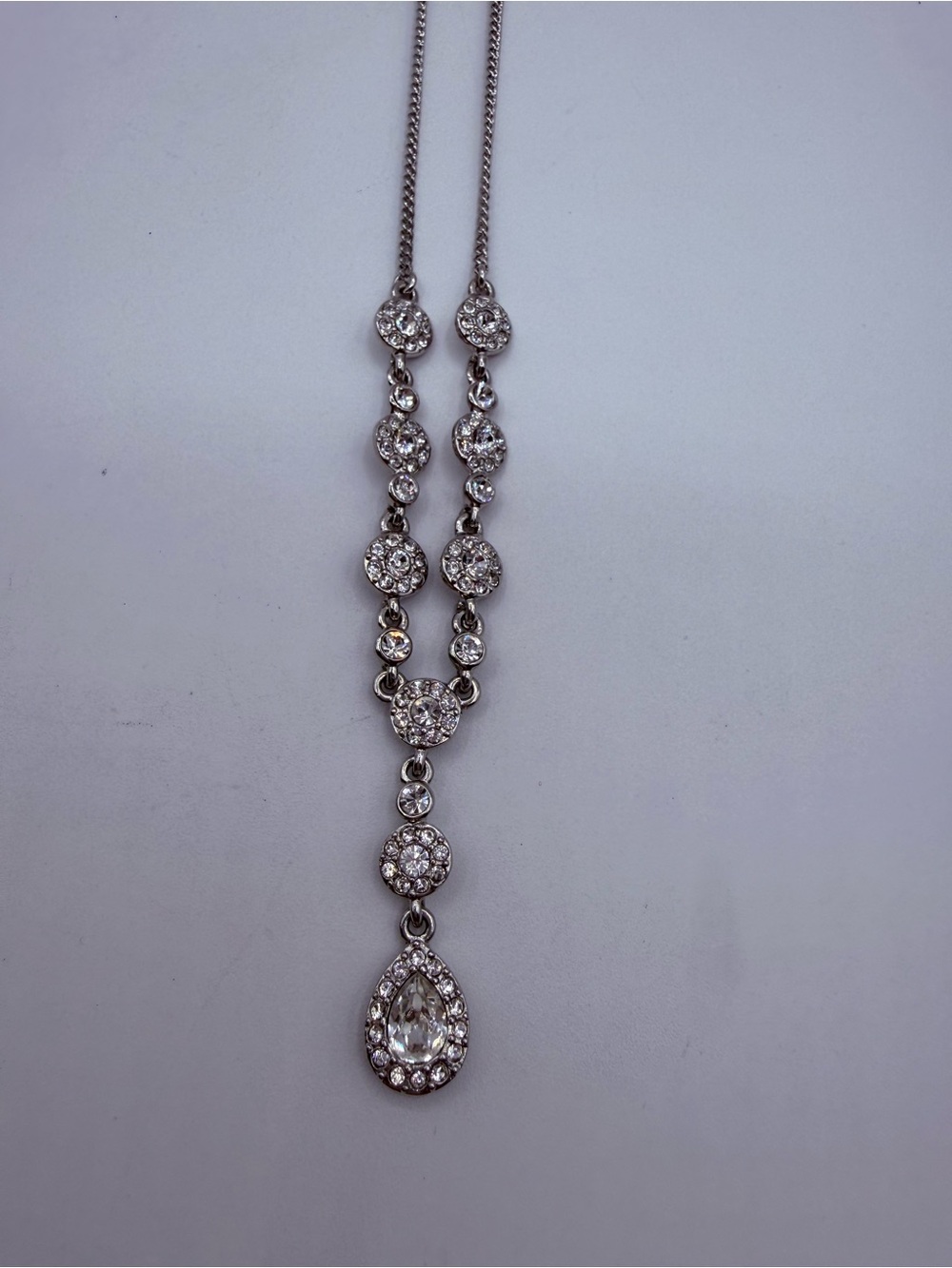 Givenchy Crystal Teardrop Y Necklace Silver Tone Rhinestone Statement Necklace - Picture 13 of 13